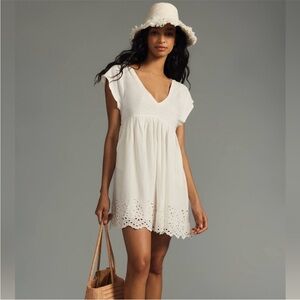 Daily Practice by Anthropologie Valensole Cotton mini Eyelet V-neck Dress Medium